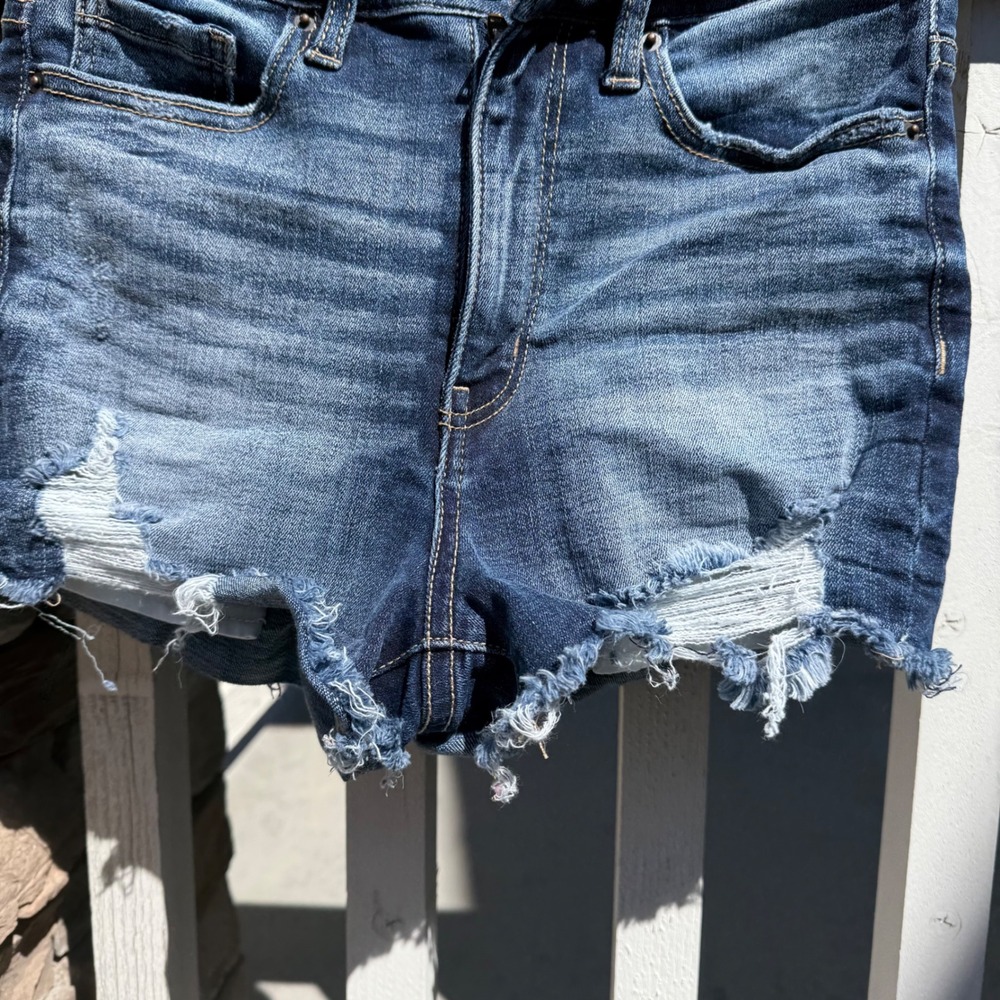 BKE Parker High Rise Distressed BOHO Denim Micro Cutoff Shorts Dark Wash Sz 25 - Picture 6 of 12